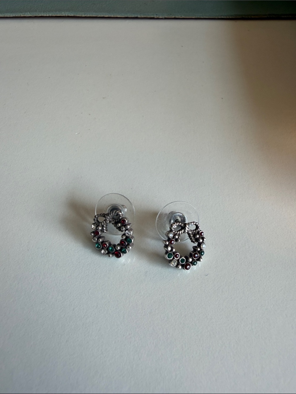 Brighton Sterling Silver Christmas Wreath studs with green and red gems